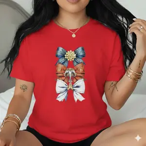 Lao Inspired Bow T-Shirt | Dok Champa, Elephant & Prayer Hands | Cute Lao Heritage Tee | Soft Feminine Graphic Shirt | Cultural Gift for Her