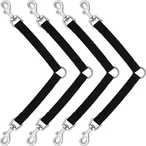 Reginary 4 Pieces No Tangle Dog Leash Couplers Black Double Clip Leash for Two Clasp Dog 0.6 Inch Wide Heavy Duty Nylon for Large Pet Walking Supplies, 4 Inch