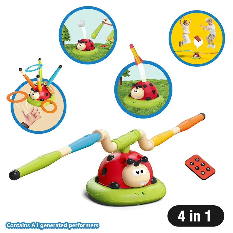 4-in-1 Remote Control ladybug Toy Set, Kid Sports Toys, Skipping Rope Machine Ferrule Game, Training Toy, Baseball Sports Toys, Children Indoor Outdoor Games