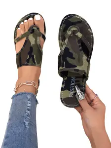 Women's Camouflage Toe Thong Slippers, Summer Casual Anti-Slip Sandals, Soft Breathable Fabric, Outdoor Beach Shoes