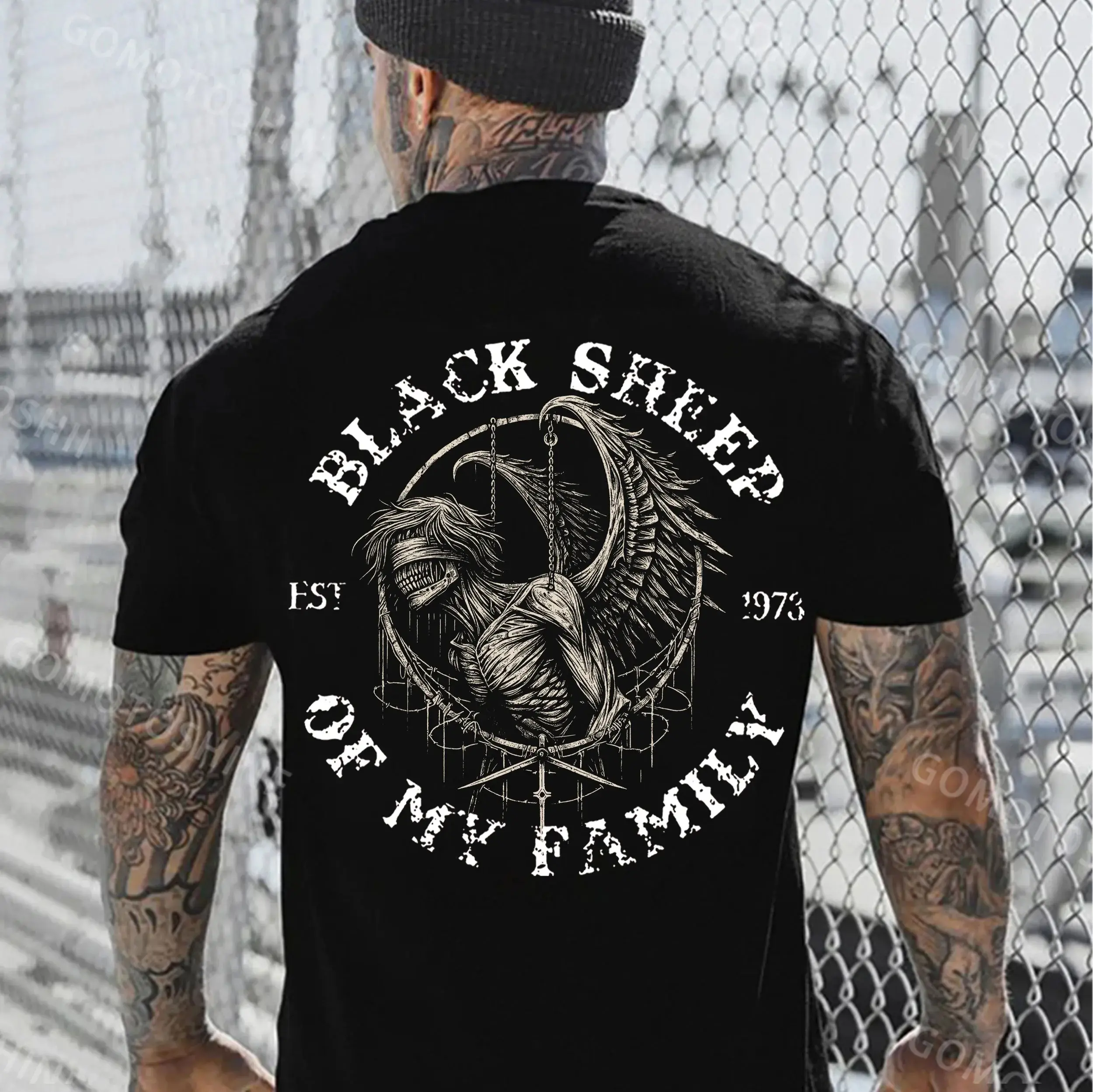 Gildan Men's Heavy Cotton Graphic T-Shirt - Black Sheep Devil Print, Short Sleeve Classic Fit, Menswear Casual Clothing for Casual Street Style, Chinese New Year Tshirt