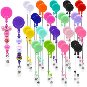 15 count Colorful Beadable Badge Reels Making Kits - Beaded Blank Bars Bulk - Retractable Badge Reel with Belt Clip for ID Name DIY  Beadable Items for , Teachers, Students, Office, Workers
