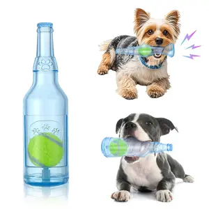 Blue Water Bottle Interactive Dog Toy with Tennis Ball Squeaky Fun for Aggressive Chewers Small Medium Breeds Pet Supplies