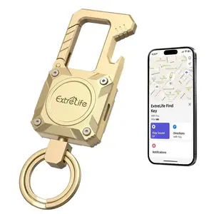 Keychain, Works with Apple Find My, Heavy Duty Keychain Bottle Opener, Carabiner Car Key Chains with GPS Tracker, Key Finder, Bluetooth Tracker for Luggage, Kids, Bags and More, Rechargeable, Gold phone charm