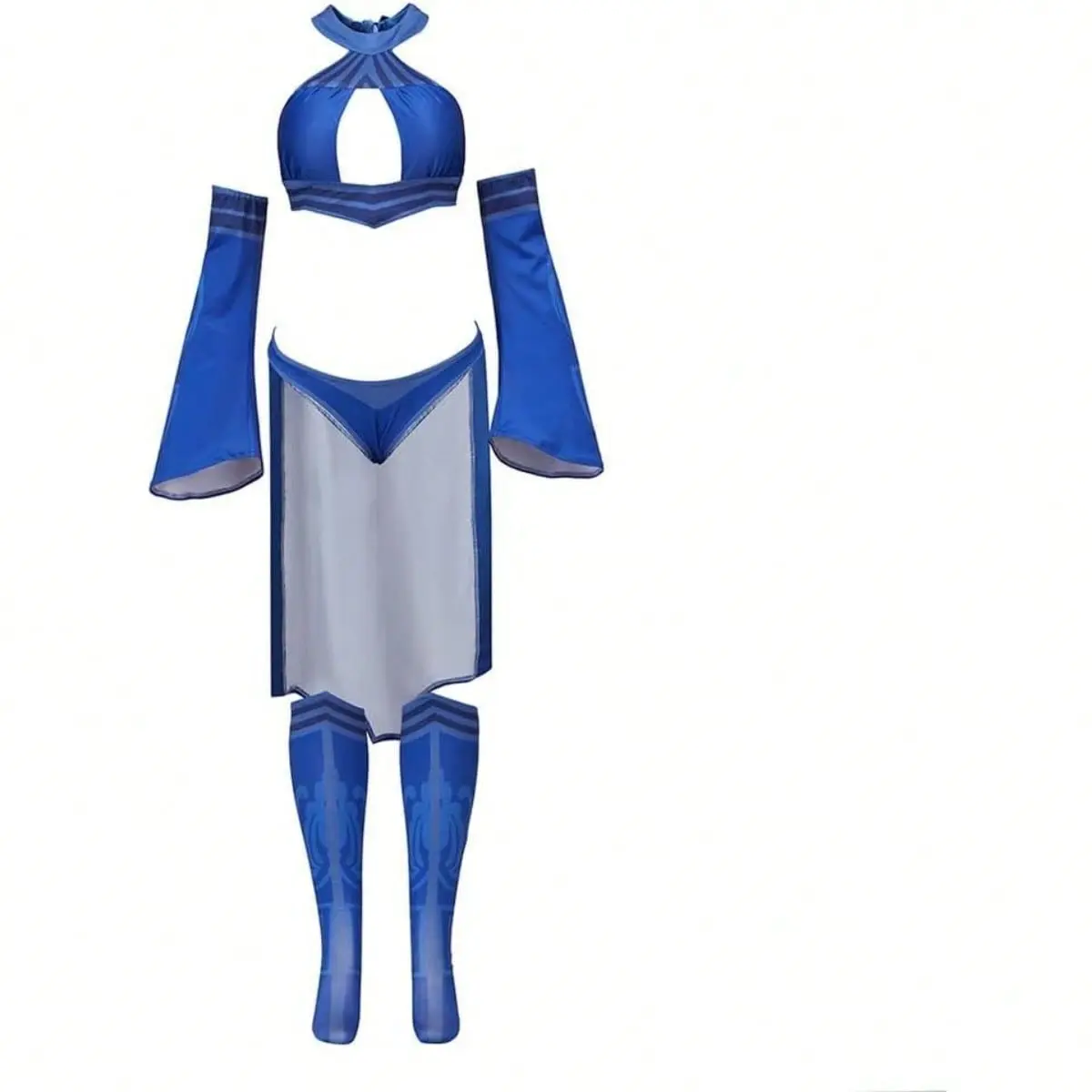 Women's Sexy Blue Kitana Battle Suit - Stylish, Comfortable 2-Piece Outfit with Flattering Fit, Hip Accent, and Elegance for Costume Wear, Polyester, Style, Metallic, Clothes, Bottoms, Top, Kitana Costume, 3Xl, Xxxl, Polyester Fabric, Hand Wash