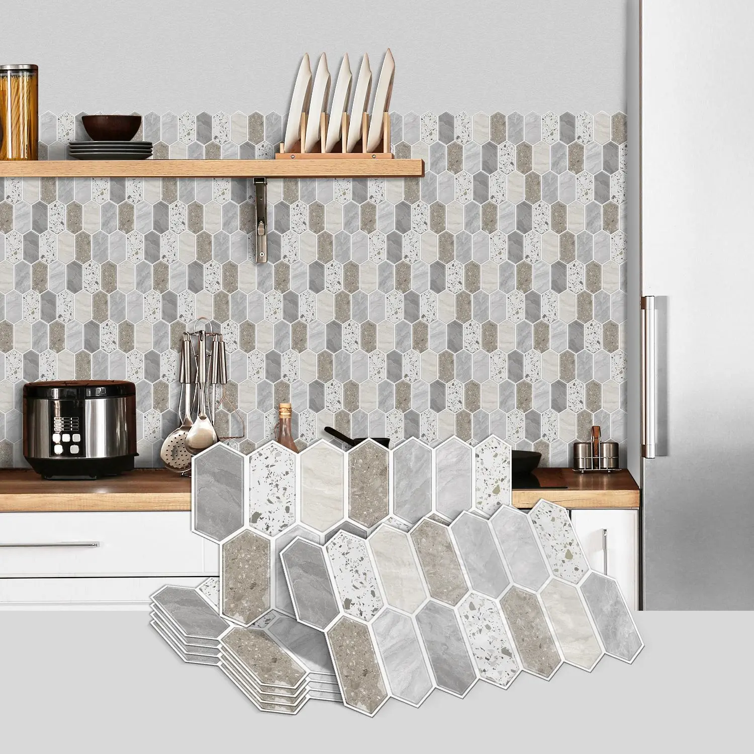 Self-adhesive Imitation Marble Tile Decorative Wall Sticker, Marble Tile Stickers, Waterproof & Oil-proof, Easy To Clean Thermal Insulation Marble Pattern Wallpaper for Kitchen, Bathroom, Living Room, Dining Room, Ornaments, Decoration