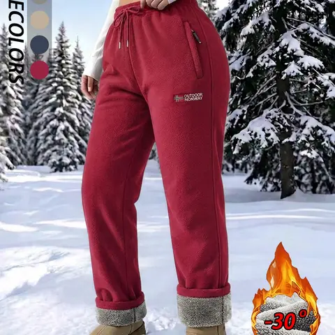 Women’s Embroidered Polyester Fleece-Thermal Lined Slim Skinny Activewear Pants - Heat-Locking, Fashionable, Versatile Autumn/Winter Bottoms for Hiking, Outings