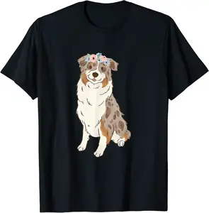 Floral Red Merle Australian Shepherd Lovers Aussie Mom T-Shirt - Robynreede Shop 71B09TZZNLQ2