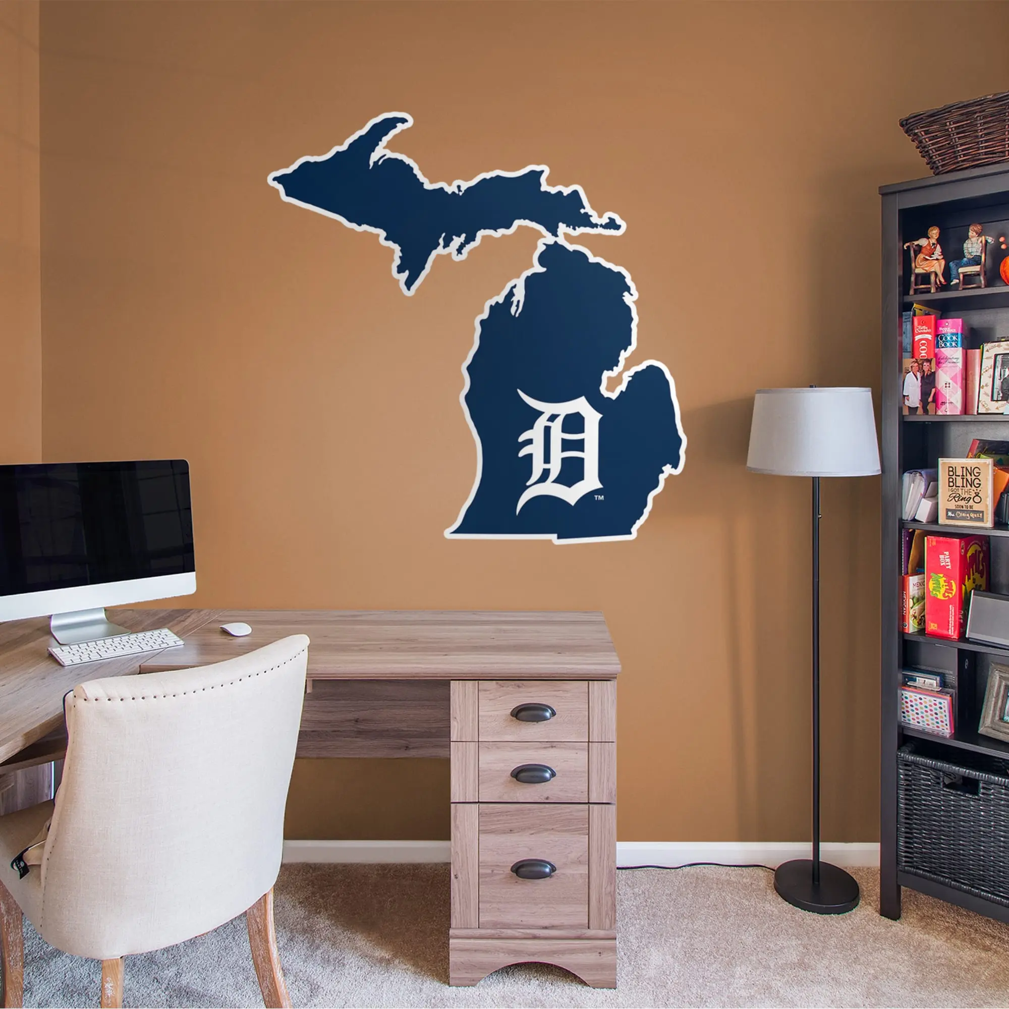 Official MLB Detroit Tigers RealBig Michigan State Collection Die-Cut Edge Peel-Off Removable Vinyl Stickers - Wall Decor, Room Decor, Accent Wall Decorative Stickers for Game Day, Watch Party Home Use
