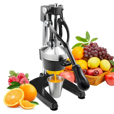 ROVSUN Professional Heavy-Duty Manual Steel Fruit Vegetable Juicer Machine, Commercial Kitchen Juice Extractor with Strainer, Heavy-Duty Solid Cast Iron Base, Efficiently Squeezes Juice for Lemon/Orange/Pomegranate, Seedfree, Quick Rinse Clean, Home Use