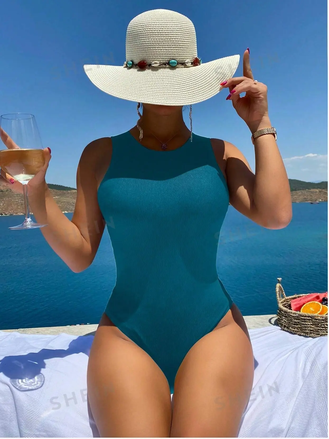 Summer Beach Ribbed Knit Tie Backless One Piece Swimsuit
