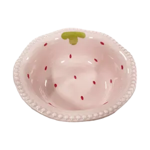 Golden Lion Pink Strawberry 6-Inch Salad Bowl - Cute Fruit Dessert Serving Dish for Snacks, Ice Cream, and More