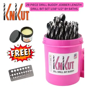 PINK KNKUT 29 PIECE DRILL BUDDY JOBBER LENGTH DRILL BIT SET 1/16"-1/2" BY 64THS