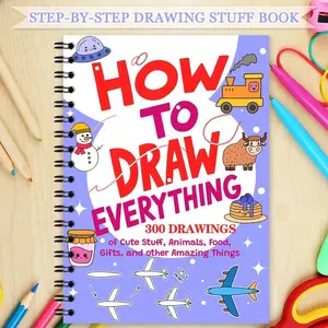 Two Books in How to Draw Everything Series, 300 Simple Drawing Methods, Covers Animals, Food, Transportation, Daily Items, Ideal for Kids and Adults, Painting Doodle Books