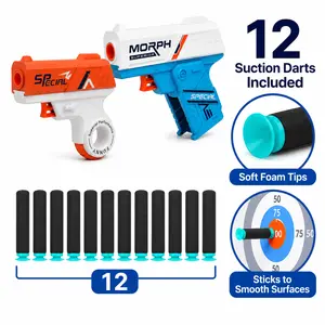 Foldable Mini Foam Dart Blaster Set, 2-Pack Pocket-Size Soft Bullet Launchers with 12 Suction Darts, 9.5x10.5cm Compact Toys for Indoor Outdoor Target Games (Blasters & Toy Guns, Sports & Outdoor Play)