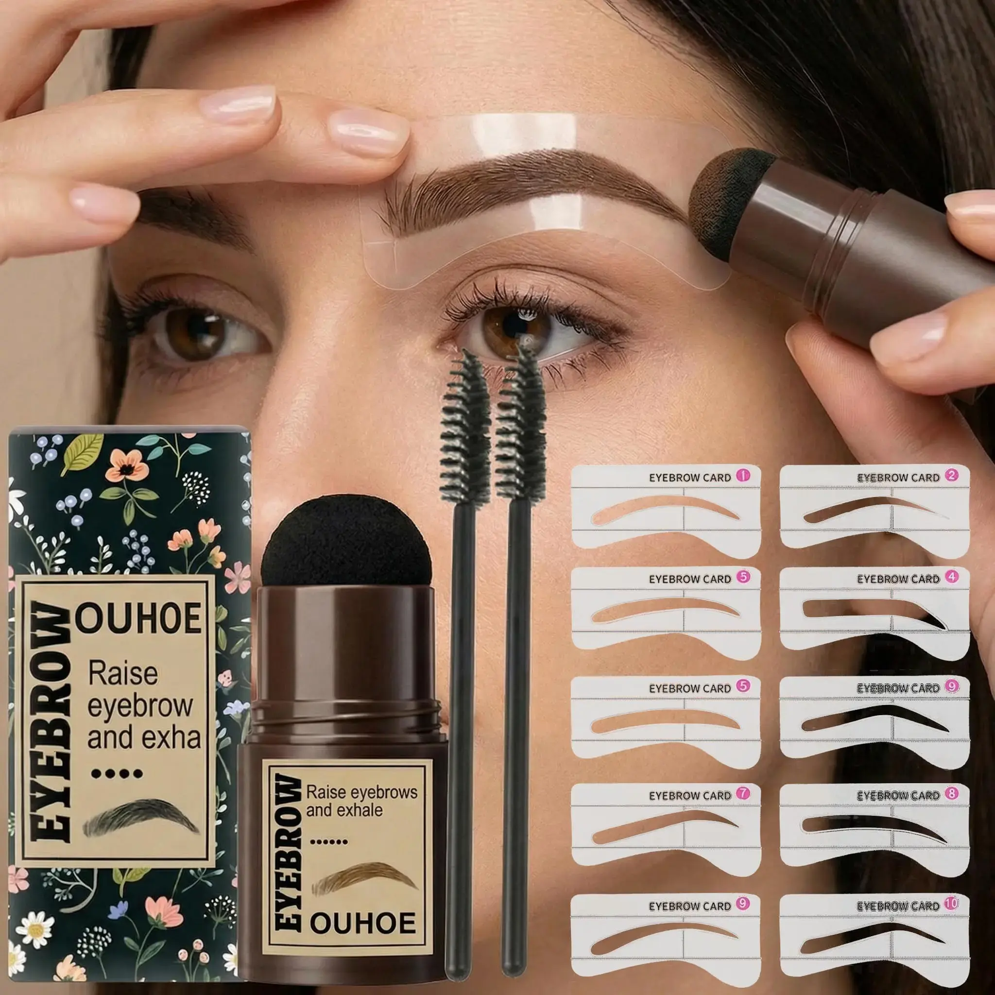 3-in-1 Lazy Eyebrow Stamp Kit, Waterproof Long Lasting Brow Powder for Brows, Contour & Hairline