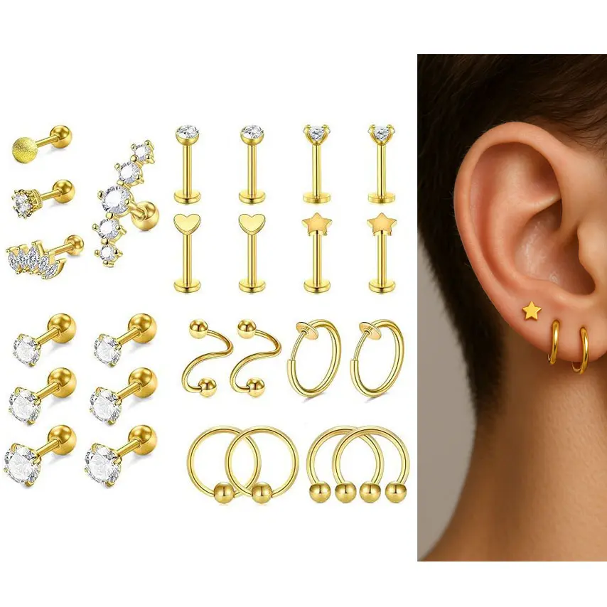 16g Cartilage Earring Stud Hoop Tragus Stud Earring Cartilage Piercing Jewelry Forward Helix Earrings Hoop Rook Daith Conch Stainless Steel Piercing Jewelry cartilage hoop cartilage earrings