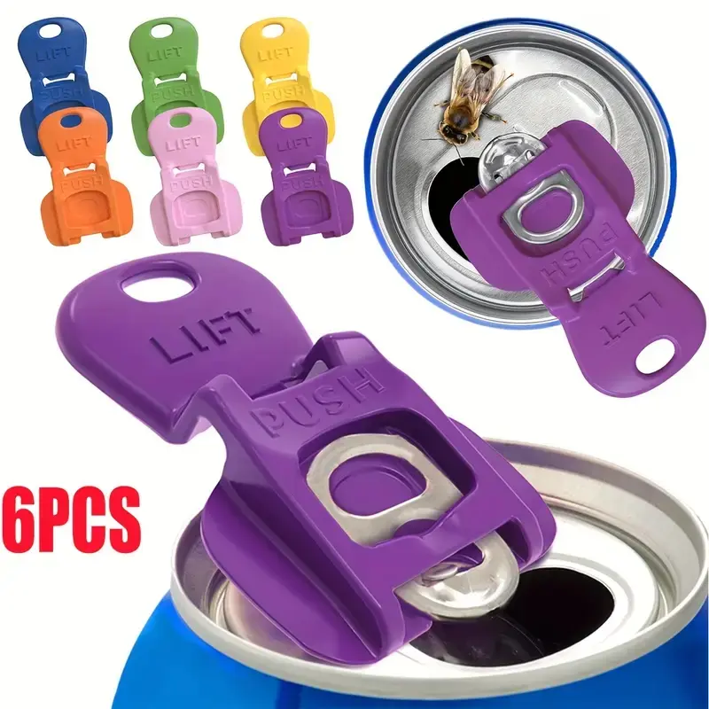 6-Piece Set Colorful Drink Can Covers with Easy-Open Bottle Opener, Can Tab Openers, Perfect for Soda Beer Cola Beverages, Bug Prevention for Long Nails, Party BBQ Beach Picnic Essential