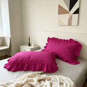 Pack of 2/4 Hot Pink Ruffle Pillow Shams, Standard 20"x30" Boho Style Pillow Cases, Soft Brushed Microfiber Frilly Pillow Covers with Envelope Closure, Wrinkle Resistant Decorative Pillowcases for Bedroom & Teen Room