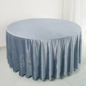 Premium Velvet Round Tablecloth 120" Dusty Blue - Seamless Soft & Reusable Table Cover