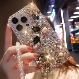 Full Diamond Luxury Phone Case with Crystal Chain for iPhone 17/16/15/14/13/Pro/ProMax, Socialite Dinner Style, Sparkling Rhinestone Design