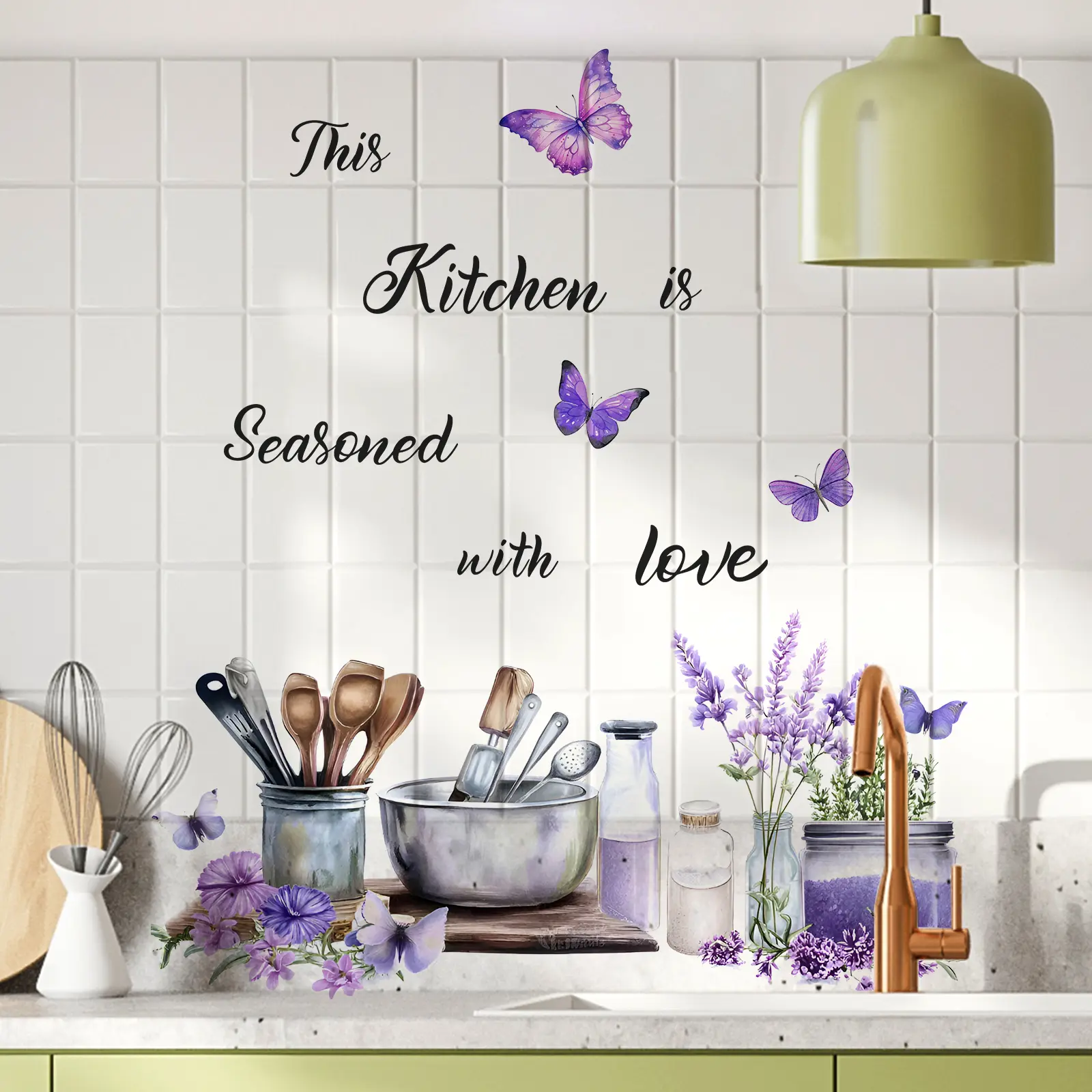 A new 30*60cm purple kitchen utensil wall sticker for kitchen and dining room background walls, a wall sticker for beautifying and decorating home walls, M14241