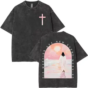 Men's Casual Cotton Round Neck Short-Sleeve Graphic T-Shirt - Soft, Smooth, Seamless Menswear Shirt with "His Mercies Are New Every Morning" & Jesus Walking On Water Designs, Shirts