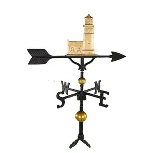 Montague Metal Products  300 Series 32 In. Deluxe Gold Cottage Lighthouse Weathervane, Adjustable Base, Cast Aluminum