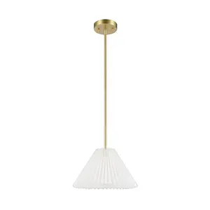 Globe Electric Matte Brass Pendant Lighting with Off-White Pleated Fabric Shade by Novogratz x Globe: ETL Listed, Iron Body, Adjustable Height