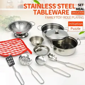Kitchen Role-Play Toy Set with Stainless Steel Cookware, Enhances Cognitive Skills, Educational Gift for Birthday, Learning Tool