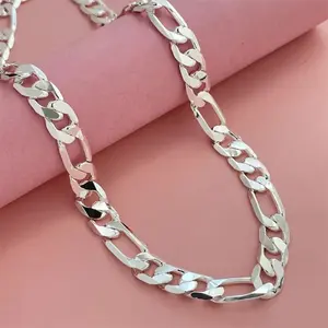 925 Silver-plated Figaro Chain Necklace 10mm – Silver-plated Chain for Men and Women, Durable Mens Silver Chain, Waterproof,  Gift Ready，（21 inch -28 inch）