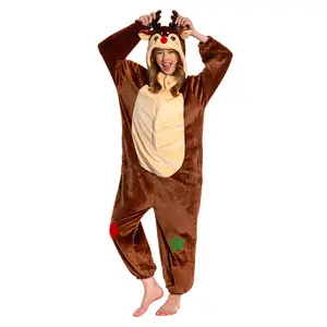 OLAOLA Unisex Adult Plush Reindeer Animals Onesie Christmas Pajamas Warm Home One-Piece Sleepwear