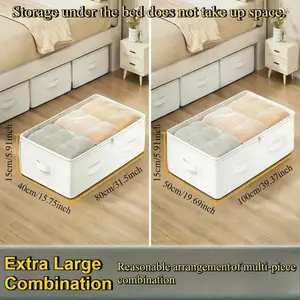 2-piece Set (Extra Large + Large), Extra Large Capacity Thickened Durable Collapsible Storage Box, Foldable Flat Under-bed Storage Bin, Household Organizer for Bedding, Blankets, Pillows and Clothes, Under-bed Storage Box with Transparent Visual Window