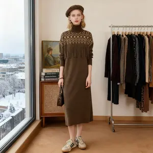 【LTC】Light luxury high weight soft and delicate tassel wool shawl dress set Q1850