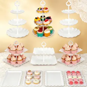10pcs Dessert Table Display Set 3-Tier Wavy Cupcake Stands 2-Tier Fruit Stands 4 Cookie Trays for Weddings Tea Parties Birthdays Baby Showers Pastry Decorative Kit