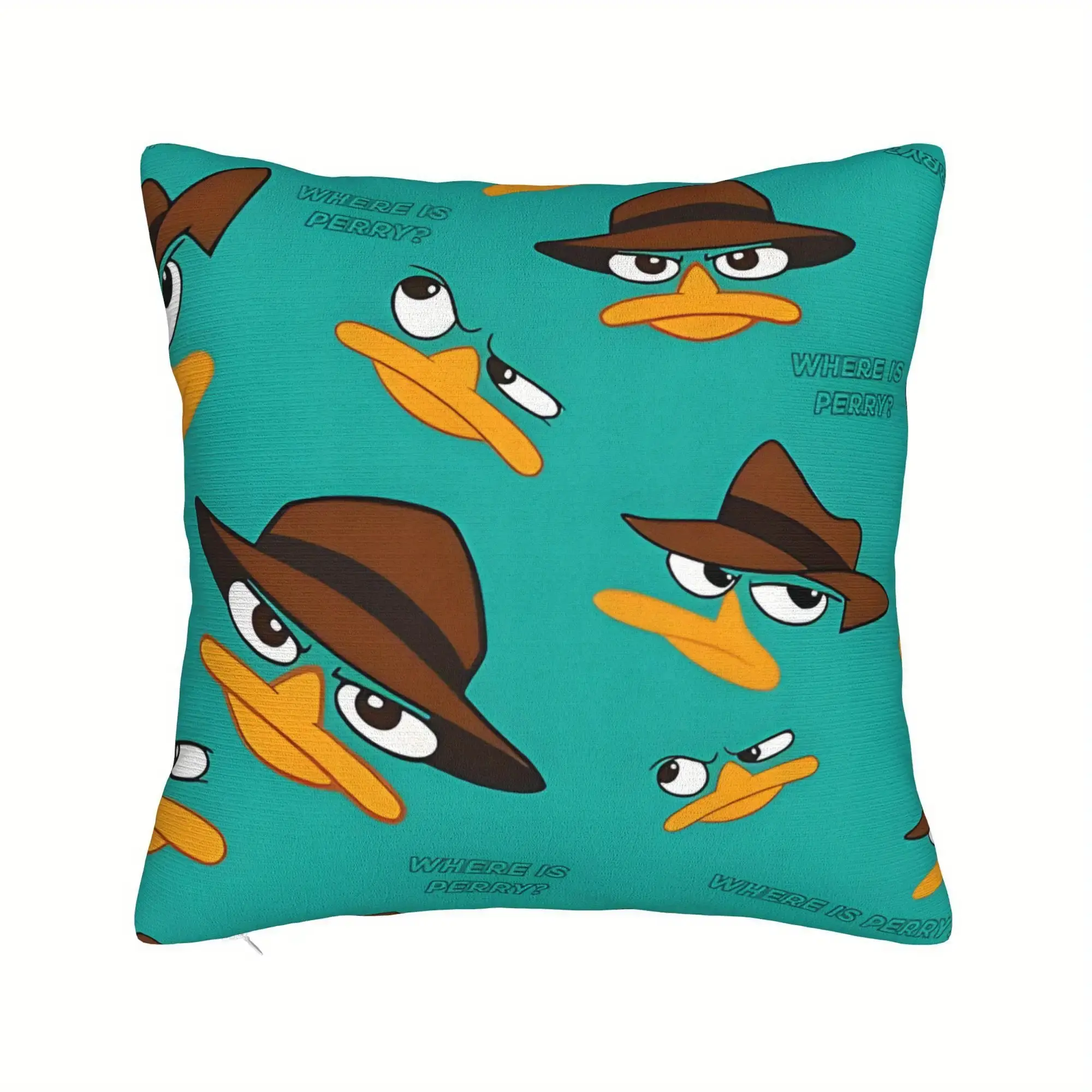 1PC Phineas and Ferb Cartoon Theme Pillowcase, 45*45cm/18*18in Phineas Print, 2D Flat Design, Polyester Fabric, Zipper Closure, Machine Washable, Perfect for Living Room and Bedroom Bedding Decoration, All Seasons