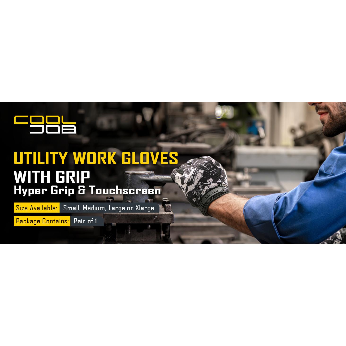 COOLJOB Mechanic Safety Work Gloves, Enhanced Anti-Slip Grip Tactical Gloves, Touchscreen (Skull)