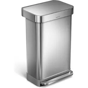 Simplehuman B2328637 12 gal Brushed Stainless Steel Rectangular Step Trash Can for Home Supplies