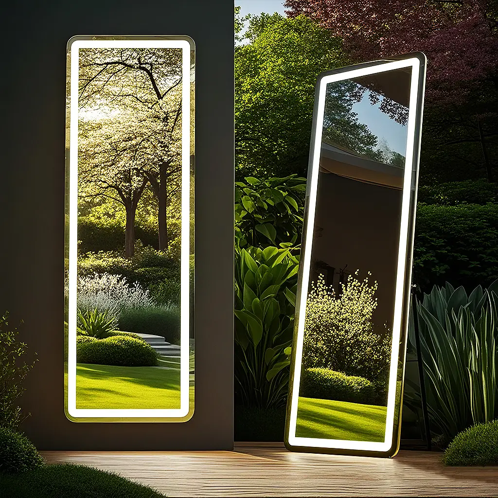 64"x21" Modern LED Full-Length Standing Vanity Mirror - Sleek Aluminum Alloy Thin Frame, 3-Color Lighting, Hangs or Leans Against Wall, Perfect for Be