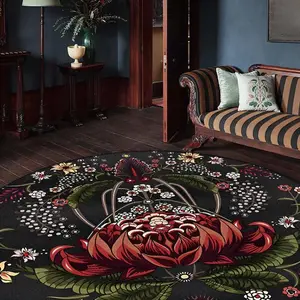 Vintage Round Area Rug, 1 Count Non-slip Washable Floor Mat, Decorative Carpet for Home Living Room Bedroom Bedside Sofa Coffee Table