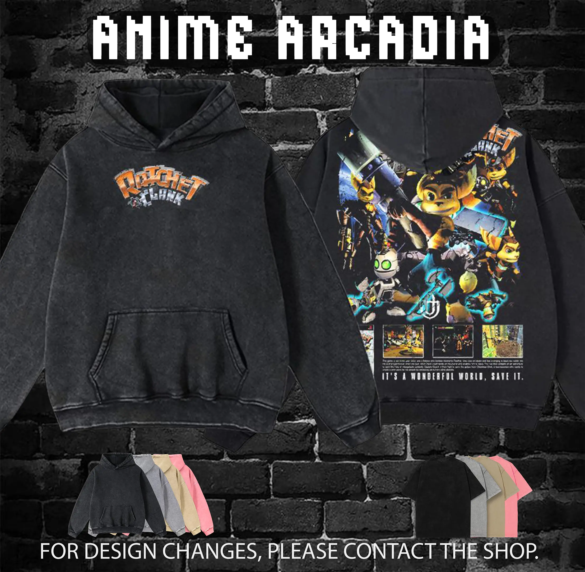 Anime Arcadia 'Ratchet & Clank' Hoodie 100% Premium Cotton Oversized Fit Pre-Washed Unisex Classic Top American Made