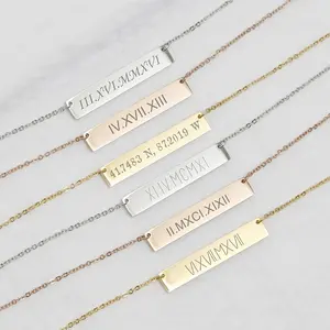 Custom Personalized Engraved Bar Pendant Necklace, Customizable with Names/Dates/Roman Numerals for Loved Ones & Friends