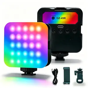 RGB Video Light Portable LED Photography Light with 3 Cold Shoe Mounts CRI 95+ 2500K-6500K 21 Effects 2 Clamps 88g Ultra-Light 136 LED Matrix 1200mAh Battery for Phone Laptop Zoom Call Live Streaming