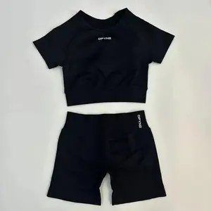 DENFY Seamless Impact Gym Set for Women Compression Crop Top & Pleated Bum Scrunch Shorts Sculpting 2-Piece Workout Outfit for Yoga Training Athleisure Quick Dry Activewear Outdoor Sportswear Sporty Comfy Breathable