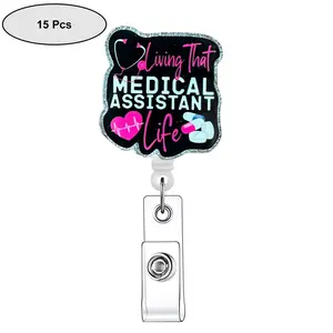Medical Assistant Retractable Badge Reel, 15pcs/set Acrylic ID Holder with Clip for Nurses, Doctors, Students & Office Staff, Gifts for Kids