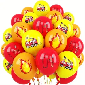 Firetruck Balloons, 16/32Pcs 12 Inch Orange Red Yellow Fire Truck Party Latex Balloons for Kids Boy Girl Firefighter Birthday Fire Engine Party Decorations Transportation Party Supplies