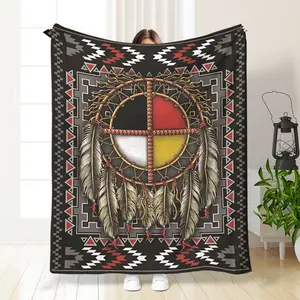 Comfortable Native American Style Flannel Blanket, Soft Reversible All Seasons Comfort, Perfect for Sofa Bed Office Travel Gift Idea
