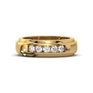 Men's Jewelry - Men's VVS Lab Diamond 5 Stone Wedding Band |  Yellow Gold