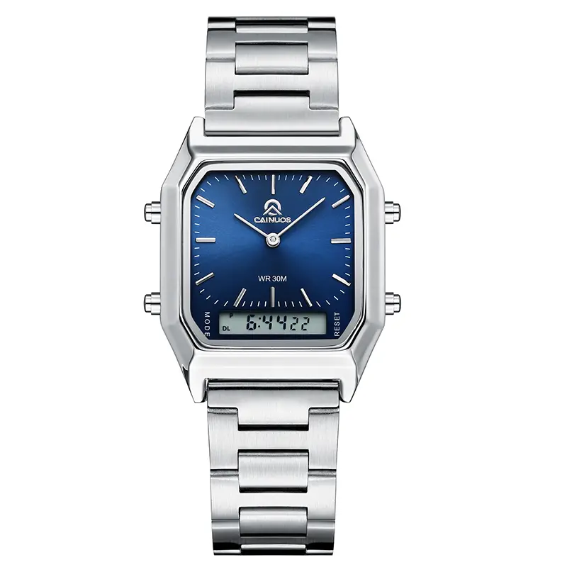 CAINUOS Men's Vintage Square Watch with Stainless Steel Band, Luminous Analog-Digital Display and Date, Lightweight Business Casual Style, Hardlex Crystal Resists Daily Scuffs, Gifts for Him, Dress Up Or Down With Retro Polish