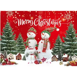 7x5ft Christmas Backdrop Merry Christmas Banner Party Decoration Xmas Photography Background Photo Props for Winter Holiday New Year Eve Family Party Backdrop
